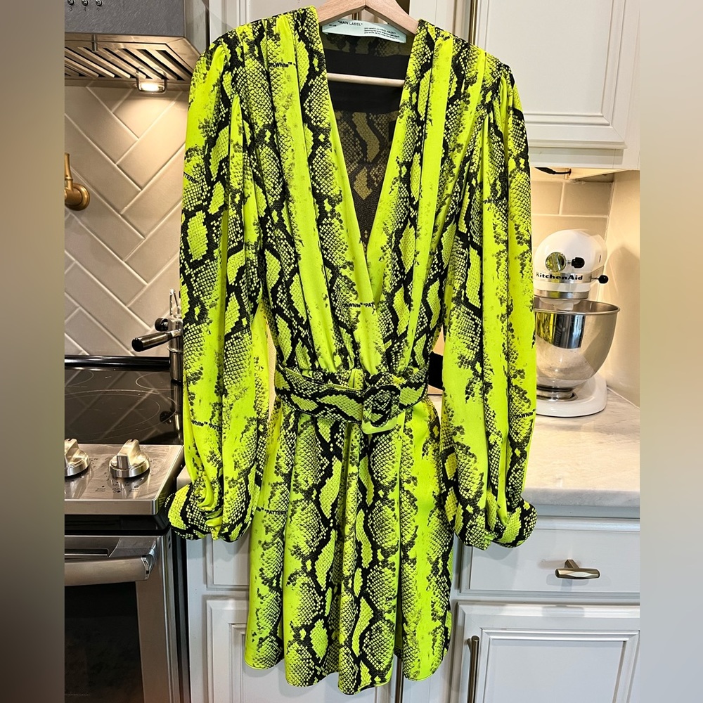 OFF/WHITE 80s Deep V Python-Print Mini Dress - Picture 2 of 14